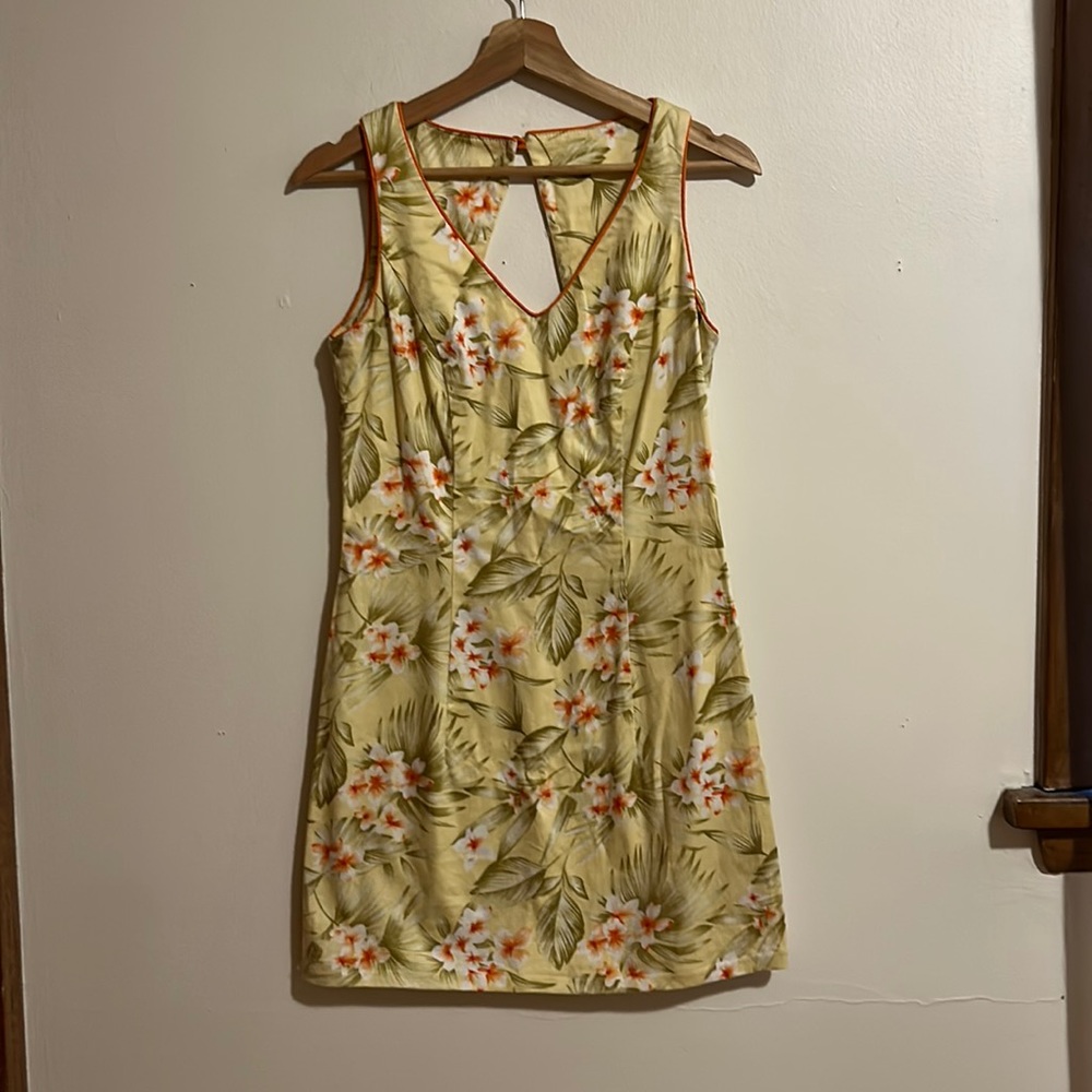 Alago Yellow Hawaiian Print Mini Dress